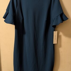 Calvin Klein Teal Ruffle Sleeve Dress